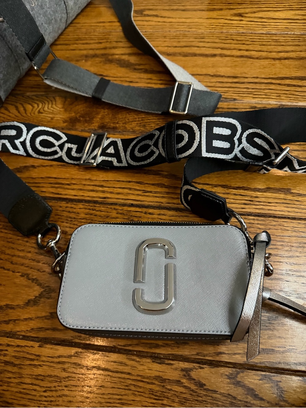 Marc Jacobs Silver Logo Camera Bag with Branded Strap